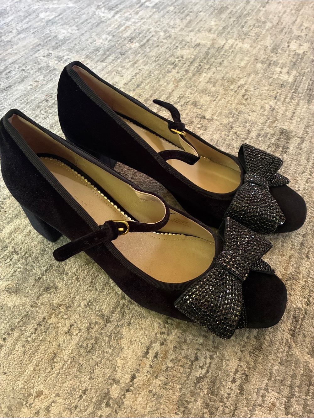 Boden - Black velvet Mary Jane Pumps with Embellished Bow - size 40